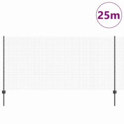 Clôture en fil soudé avec 22 poteaux U gris 1.2x25 m en acier 