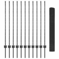 Clôture en fil soudé avec 22 poteaux U gris 1.2x25 m en acier 