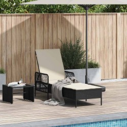 Chaise Longue Noir et crème PE Rattan 157 x 55 x 92 cm 