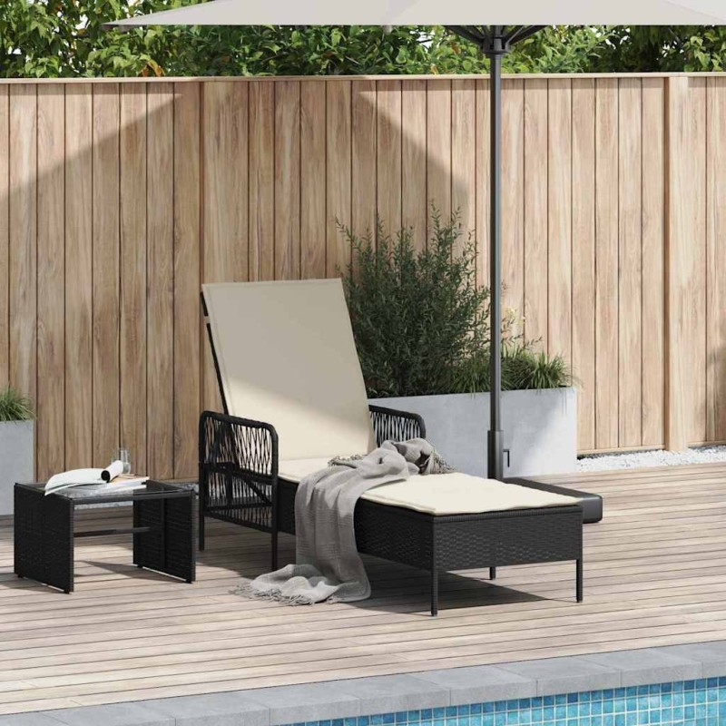 Chaise Longue Noir et crème PE Rattan 157 x 55 x 92 cm 