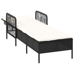 Chaise Longue Noir et crème PE Rattan 157 x 55 x 92 cm 