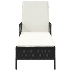Chaise Longue Noir et crème PE Rattan 157 x 55 x 92 cm 