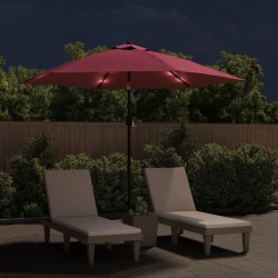 Parasol de jardin avec lumières LED mât en acier rouge bordeaux 