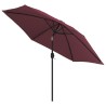 Parasol de jardin avec lumières LED mât en acier rouge bordeaux 