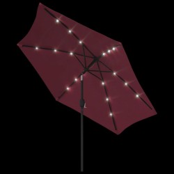 Parasol de jardin avec lumières LED mât en acier rouge bordeaux 