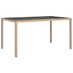 Table de jardin 150x90x75 cm Verre trempé/résine tressée Beige 