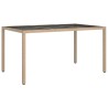 Table de jardin 150x90x75 cm Verre trempé/résine tressée Beige 