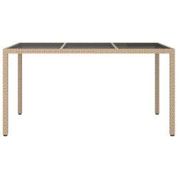 Table de jardin 150x90x75 cm Verre trempé/résine tressée Beige 