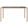 Table de jardin 150x90x75 cm Verre trempé/résine tressée Beige 