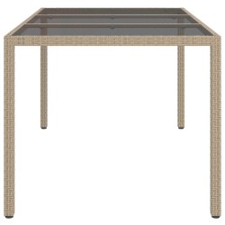 Table de jardin 150x90x75 cm Verre trempé/résine tressée Beige 