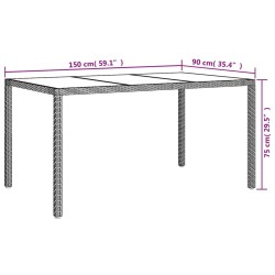 Table de jardin 150x90x75 cm Verre trempé/résine tressée Beige 