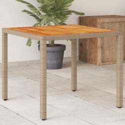 Table de jardin beige 90x90x75 cm résine tressée et bois acacia 