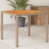 Table de jardin beige 90x90x75 cm résine tressée et bois acacia 