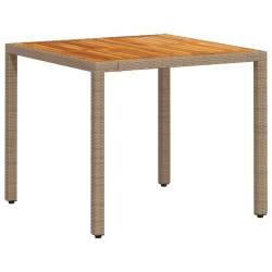 Table de jardin beige 90x90x75 cm résine tressée et bois acacia 