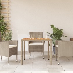 Table de jardin beige 90x90x75 cm résine tressée et bois acacia 