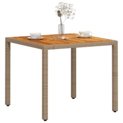 Table de jardin beige 90x90x75 cm résine tressée et bois acacia 