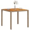 Table de jardin beige 90x90x75 cm résine tressée et bois acacia 