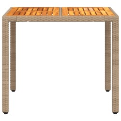 Table de jardin beige 90x90x75 cm résine tressée et bois acacia 
