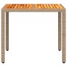 Table de jardin beige 90x90x75 cm résine tressée et bois acacia 
