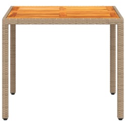 Table de jardin beige 90x90x75 cm résine tressée et bois acacia 