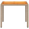 Table de jardin beige 90x90x75 cm résine tressée et bois acacia 