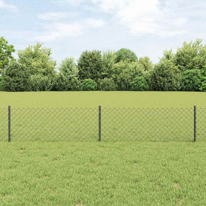 Clôture en treillis avec 22 poteaux en U Gris 0.4x25 m Acier 
