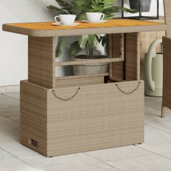 Table de jardin beige 90x55x71 cm résine tressée et bois acacia 