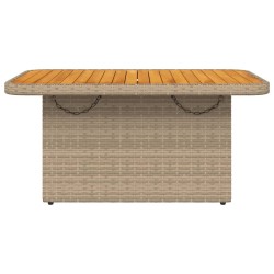Table de jardin beige 90x55x71 cm résine tressée et bois acacia 
