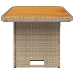 Table de jardin beige 90x55x71 cm résine tressée et bois acacia 