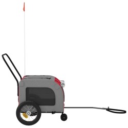 Remorque de vélo pour animaux en rouge et gris, fabriquée en tissu Oxford et fer. 