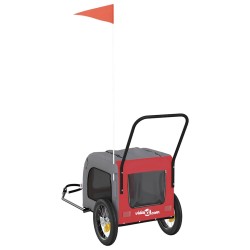 Remorque de vélo pour animaux en rouge et gris, fabriquée en tissu Oxford et fer. 