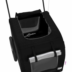 Remorque à vélo pour animaux , en tissu Oxford noir et fer. 