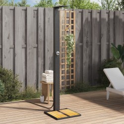 Douche d'extérieur noir 50x55x224 cm résine tressée bois acacia 