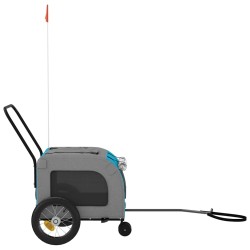 Remorque de vélo pour animaux, en bleu et gris, en tissu Oxford et acier. 