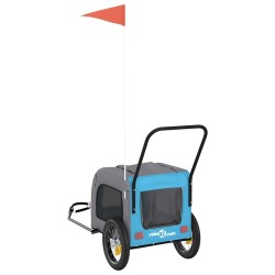Remorque de vélo pour animaux, en bleu et gris, en tissu Oxford et acier. 
