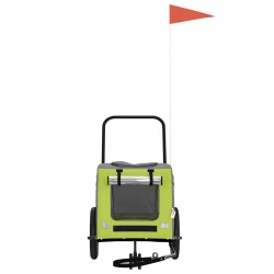 Remorque de vélo pour animaux en vert et gris, en tissu Oxford et en fer 