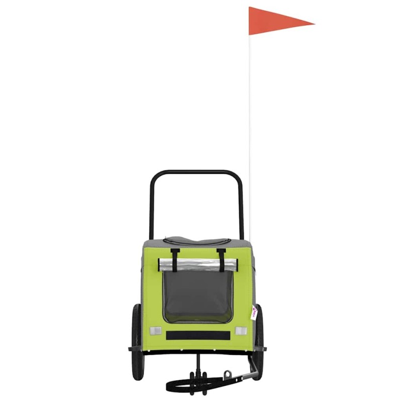 Remorque de vélo pour animaux en vert et gris, en tissu Oxford et en fer Remorque de vélo pour animaux en vert et gris, en tissu Oxford et en fer
