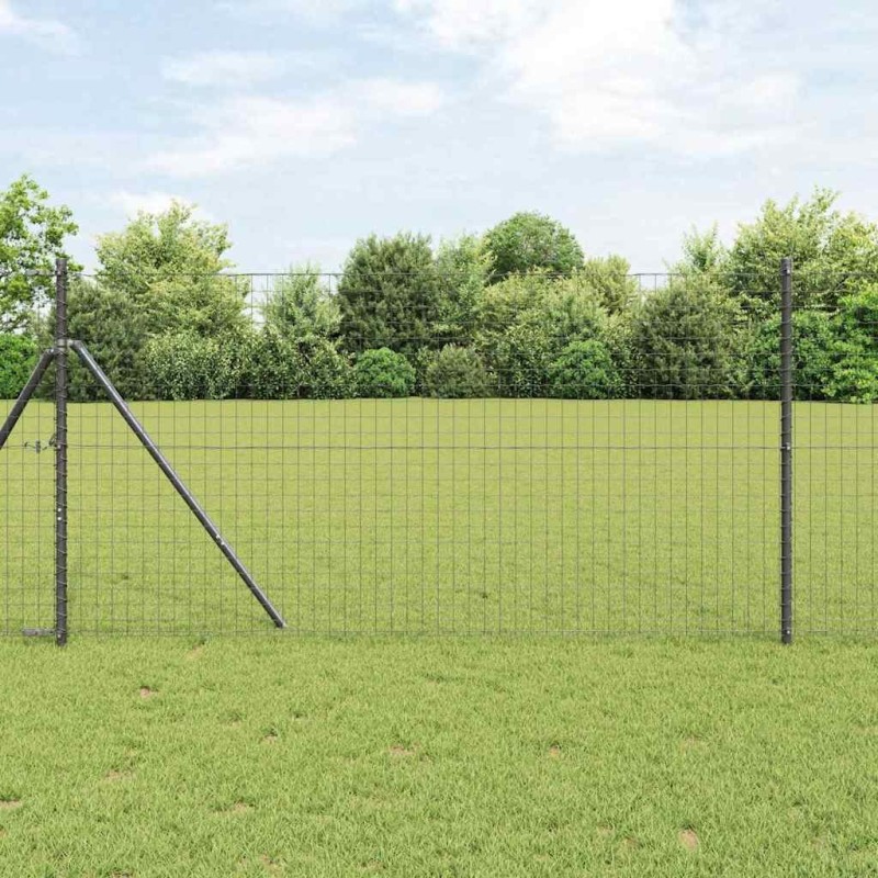 Clôture Euro avec 7 poteaux 1,4 x 10 m en acier galvanisé gris 