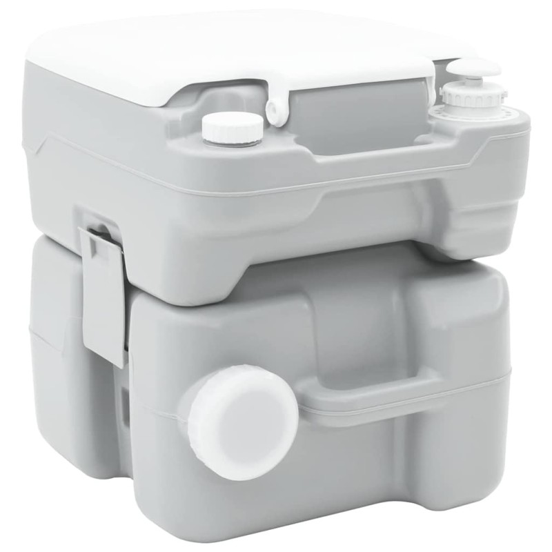 Toilette de camping portable grise, réservoir d'eau douce de 10L et réservoir de déchets de 20L 