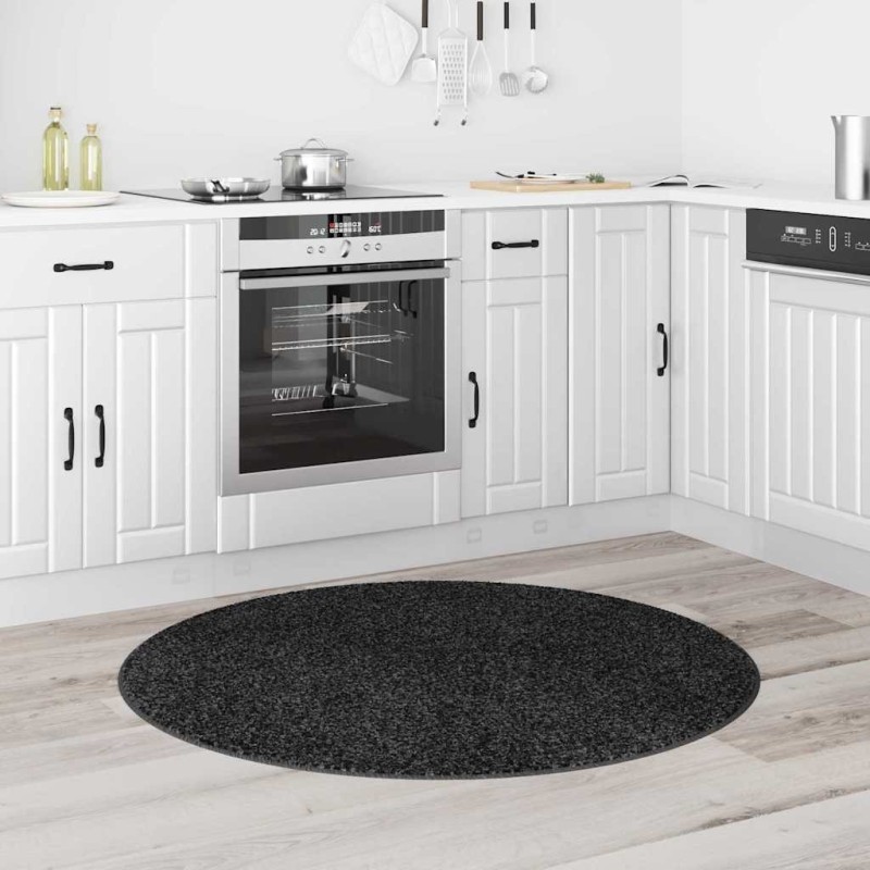 Tapis shaggy avec dos en latex Gris foncé ø120 cm 
