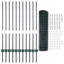 Euro Clôture avec 11 Poteaux Verts 1x25 m Acier 