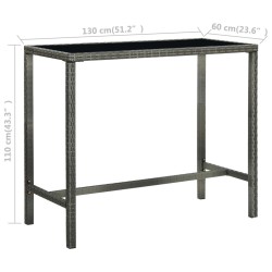 Table bar de jardin Gris 130x60x110 cm Résine tressée et verre 