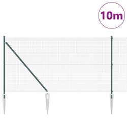 Clôture en fil soudé avec 7 piquets verts 1.2x10 m en acier 