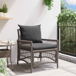 Chaise de jardin avec coussins Gris en poly rotin 