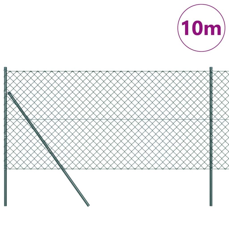 Jeu de Poteaux de Clôture Vert 1.4 x 10 m Acier galvanisé 