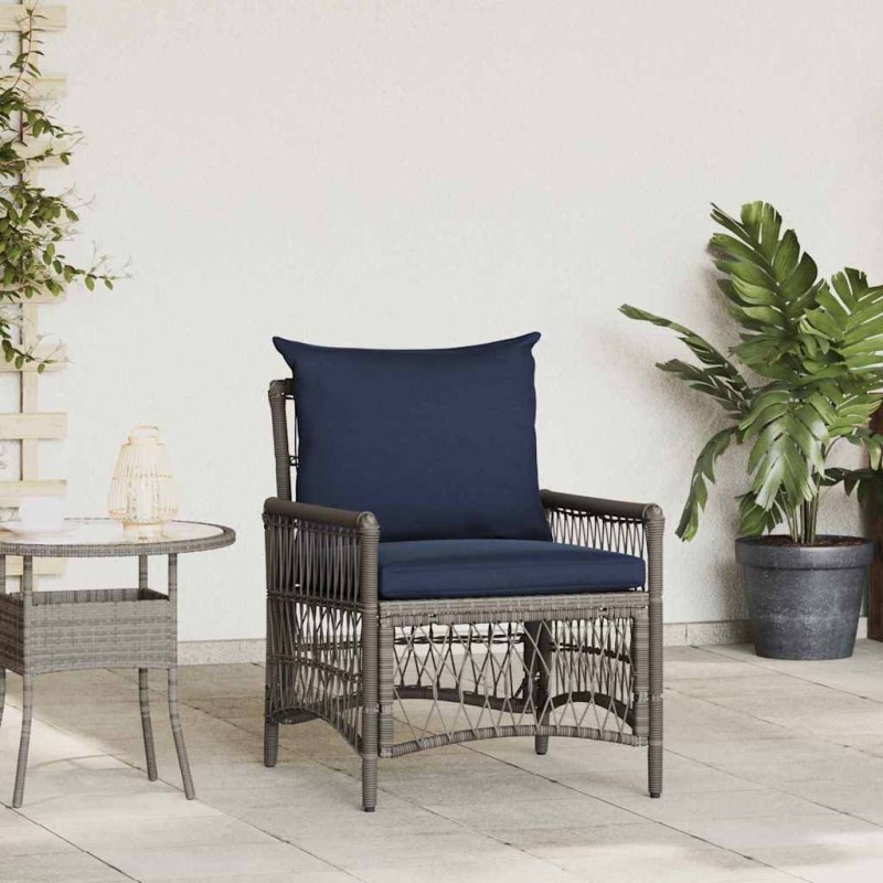Chaise de jardin avec coussins gris 60x70x78 cm en poly rattan 