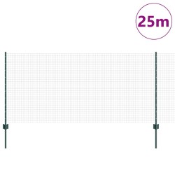 Clôture en fil soudé avec 11 poteaux en U Vert 1x25m Acier 