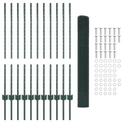 Clôture en fil soudé avec 11 poteaux en U Vert 1x25m Acier 