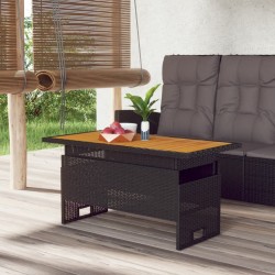 Table de jardin noir 100x50x43/63 cm acacia et résine tressée 