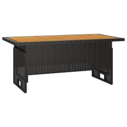 Table de jardin noir 100x50x43/63 cm acacia et résine tressée 